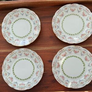 SET OF 4 ANTIQUE JEAN POUYAT LIMOGES FLORAL PLATES